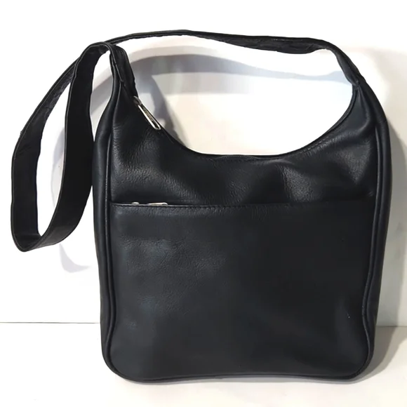 Nino Bossi Genuine Supple Soft Leather Classic Black Shoulder Bag - Picture 10 of 10